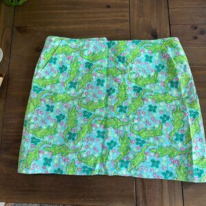 Vintage Lilly Pulitzer Blue/Green Alligator corduroy mini skirt. Size 6.